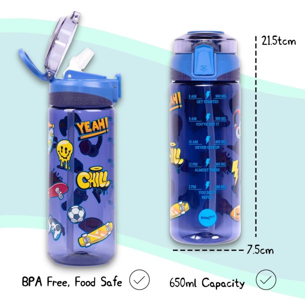 Fringoo - Drikkedunk med sugerr - Navy Doodle - 650 ml