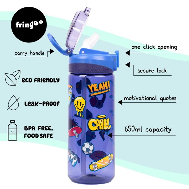 Fringoo - Drikkedunk med sugerr - Navy Doodle - 650 ml