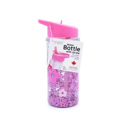 Melii drikkedunk med sugerr - 300 ml - Pink Blomster