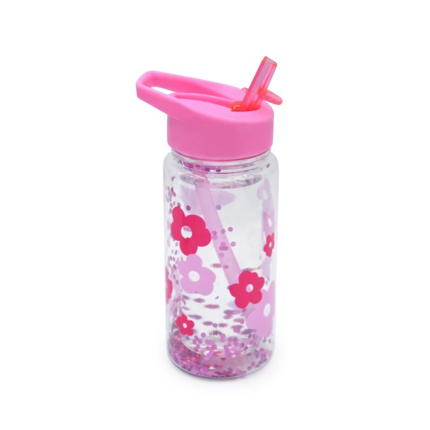 Melii drikkdunk med sugerr - 300 ml - Pink Blomster