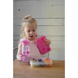 Melii drikkedunk med sugerr - 300 ml - Pink Blomster