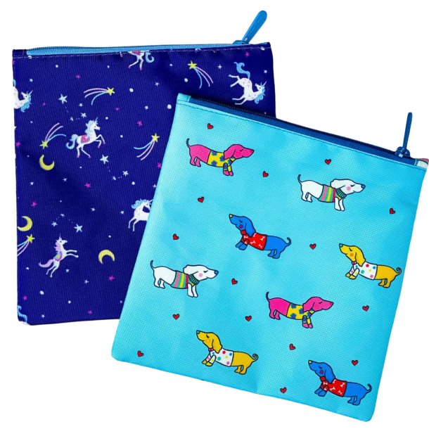 Yumbox Genanvendelig Snackpose - 2 stk. - Enhj�rning og hunde 