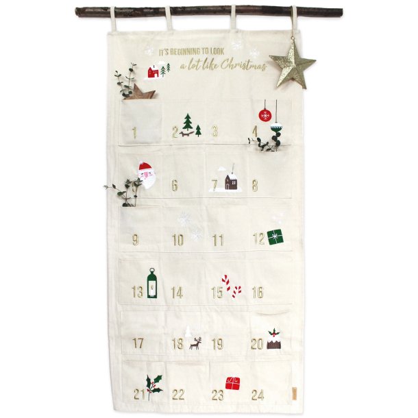 Julekalender - 24 lommer - Hvid 