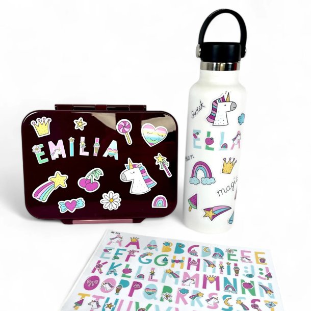 Vandfaste klisterm�rker - Bogstaver Enhj�rning (Store) - A5