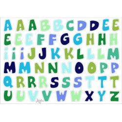 Vandfaste klistermrker - Bogstaver Bl/Grn - A5