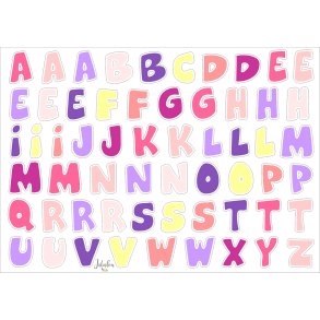 Vandfaste klistermrker - Bogstaver Lyserd/Lilla - A5