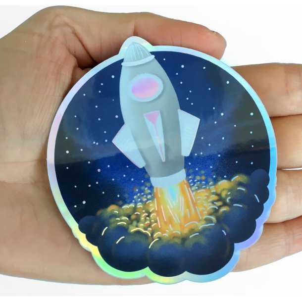 Vandfast klistermrker - Hologram - Raket 