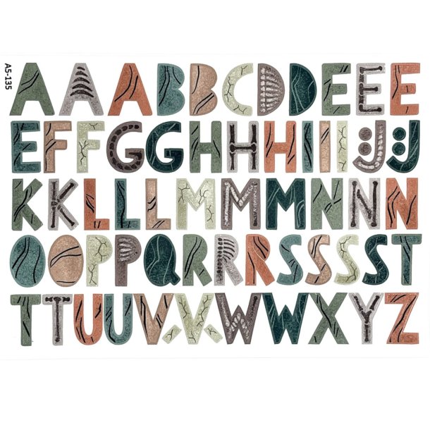 Vandfaste klisterm�rker - Bogstaver Dinosaur (Store) - A5