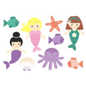 Vandfaste klistermrker - Havfruer - A6