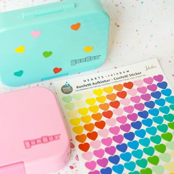 Vandfaste klistermrker - Regnbue Hjerter - A6