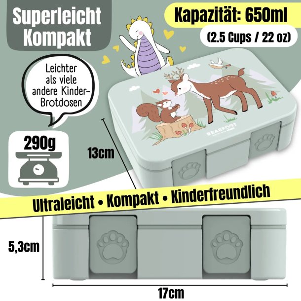 Bearfoot Compakt Mini Madkasse - 650 ml - Salvie R�dyr