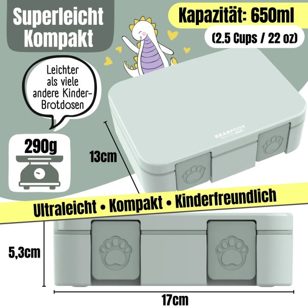 Bearfoot Compakt Mini Madkasse - 650 ml - Salvie 