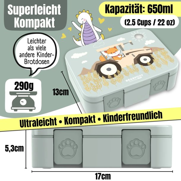 Bearfoot Compakt Mini Madkasse - 650 ml - Salvie Traktor