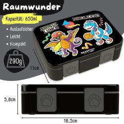 Bearfoot Compakt Mini Madkasse - 650 ml - Sort - Dinosaur 