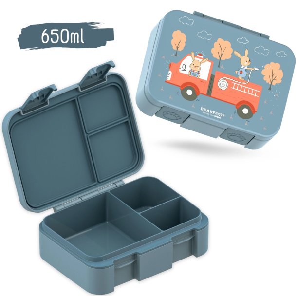 Bearfoot Compakt Mini Madkasse - 650 ml - Bl - Brandbil og Kaniner 