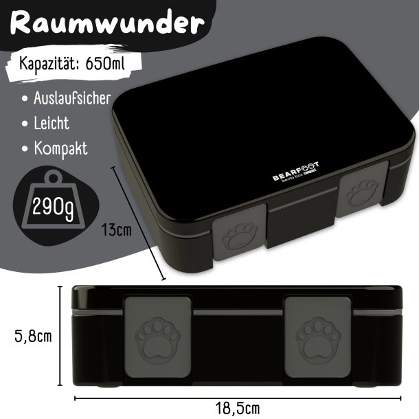 Bearfoot Compakt Mini Madkasse - 650 ml - Sort 