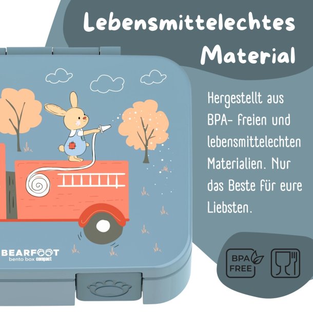 Bearfoot Compakt Mini Madkasse - 650 ml - Bl - Brandbil og Kaniner 