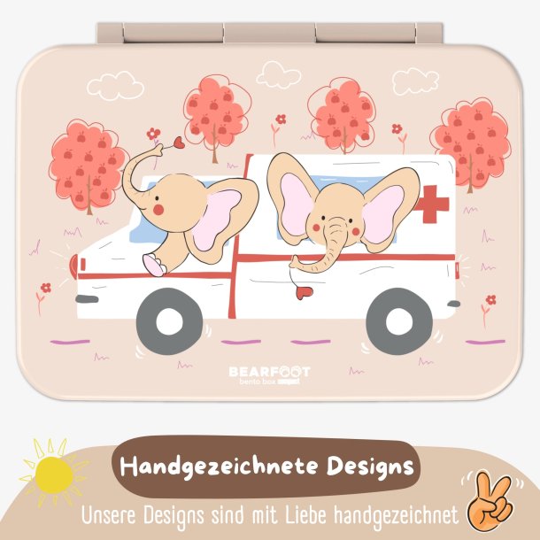 Bearfoot Compakt Madkasse - 950 ml - Brun - Elefanter og Ambulance 