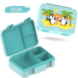 Bearfoot Compakt Madkasse - 950 ml - Tyrkis - Pingviner