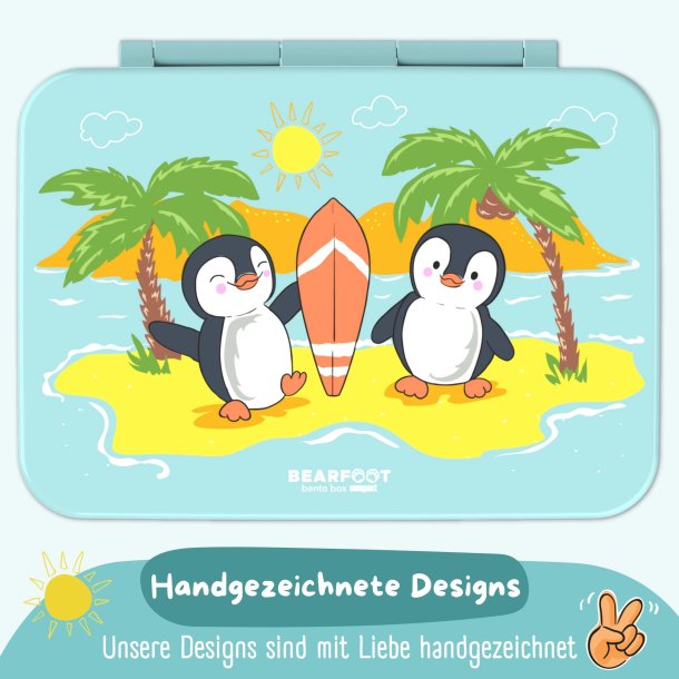 Bearfoot Compakt Madkasse - 950 ml - Tyrkis - Pingviner