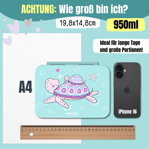 Bearfoot Compakt Madkasse - 950 ml - Tyrkis - Skildpadde 