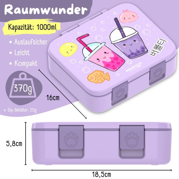 Bearfoot Compakt Madkasse - 1000 ml - Lyserd - Bubble tea