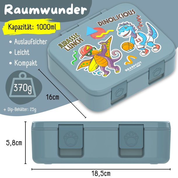 Bearfoot Compakt Madkasse - 1000 ml - Bl - Dinosaur 