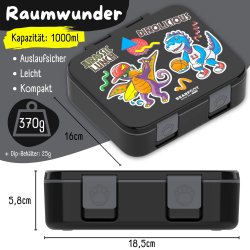 Bearfoot Compakt Madkasse - 1000 ml - Sort - Dinosaur