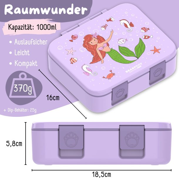 Bearfoot Compakt Madkasse - 1000 ml - Lyserd - Havfrue