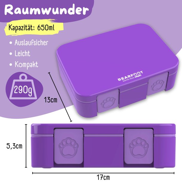 Bearfoot Compakt Mini Madkasse - 650 ml - Lilla 