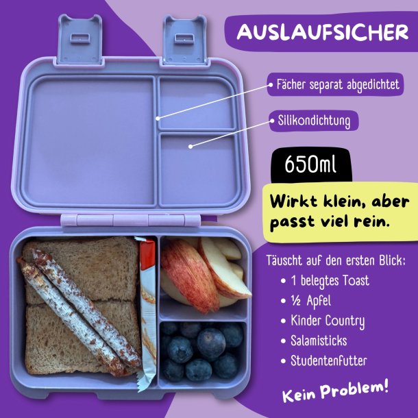 Bearfoot Compakt Mini Madkasse - 650 ml - Lilla 