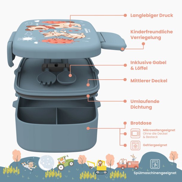 Bearfoot Madkasse med bestik - Bl� hund og kat 