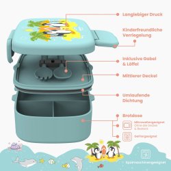 Bearfoot Madkasse med bestik - Tyrkis - Pingviner 