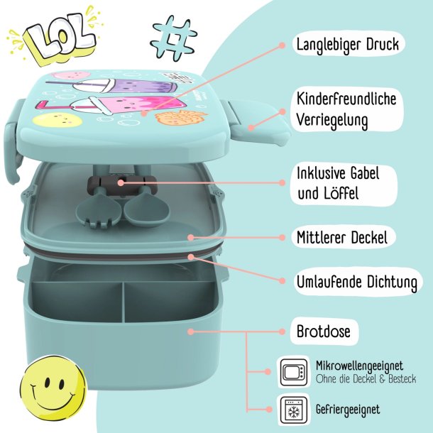 Bearfoot Madkasse med bestik - Tyrkis Bubble tea