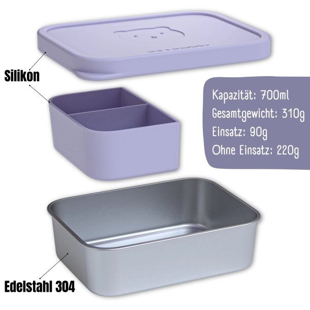 Bearfoot madkasse - Rustfri st�l - Lavendel - 700 ml