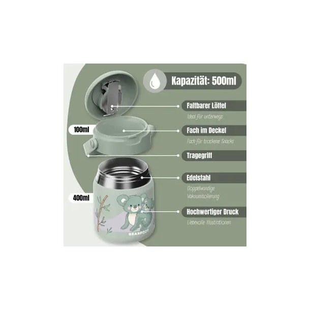 Bearfoot Termobeholder - Rustfri st�l - 500 ml - Salvie Koala 