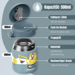 Bearfoot Termobeholder - Rustfri st�l - 500 ml - Bl� Gravmaskine og Abe 