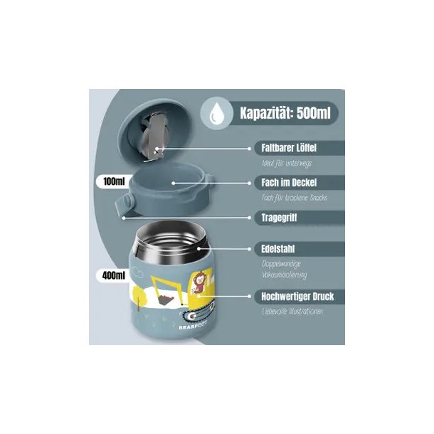 Bearfoot Termobeholder - Rustfri st�l - 500 ml - Bl� Gravmaskine og Abe 