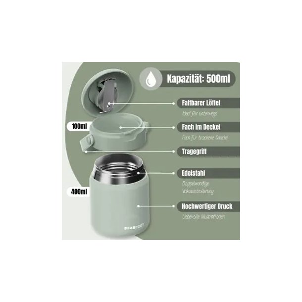 Bearfoot Termobeholder - Rustfri st�l - 500 ml - Salvie 