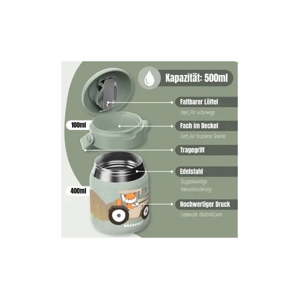 Bearfoot Termobeholder - Rustfri st�l - 500 ml - Salvie Traktor 