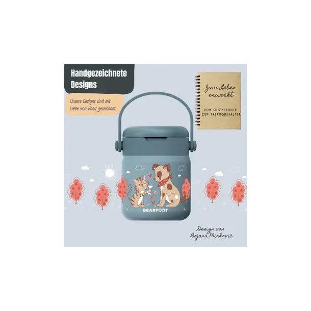 Bearfoot Termobeholder - Rustfri st�l - 500 ml - Bl� Hund og Kat 