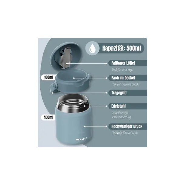 Bearfoot Termobeholder - Rustfri st�l - 500 ml - Bl�