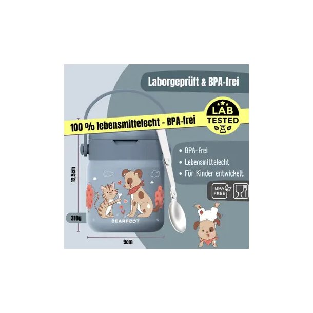 Bearfoot Termobeholder - Rustfri st�l - 500 ml - Bl� Hund og Kat 