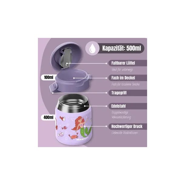 Bearfoot Termobeholder - Rustfri st�l - 500 ml - Lyser�d Havfrue 