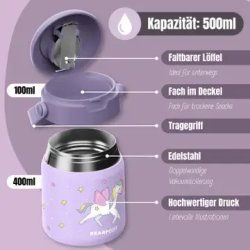 Bearfoot Termobeholder - Rustfri st�l - 500 ml - Lyser�d Enhj�rning 