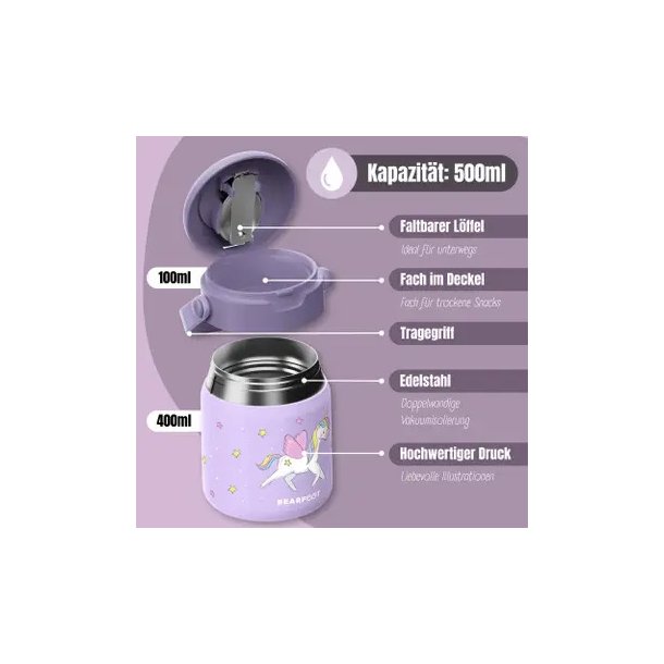Bearfoot Termobeholder - Rustfri st�l - 500 ml - Lyser�d Enhj�rning 
