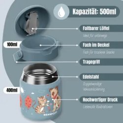 Bearfoot Termobeholder - Rustfri st�l - 500 ml - Bl� Hund og Kat 