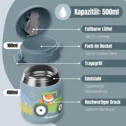 Bearfoot Termobeholder - Rustfri st�l - 500 ml - Bl� Traktor 