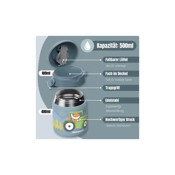 Bearfoot Termobeholder - Rustfri st�l - 500 ml - Bl� Traktor 