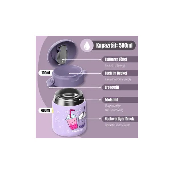 Bearfoot Termobeholder - Rustfri st�l - 500 ml - Lyser�d Bubble tea 